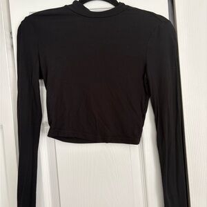 SHEIN Mock Neck Black Long Sleeve Crop Top